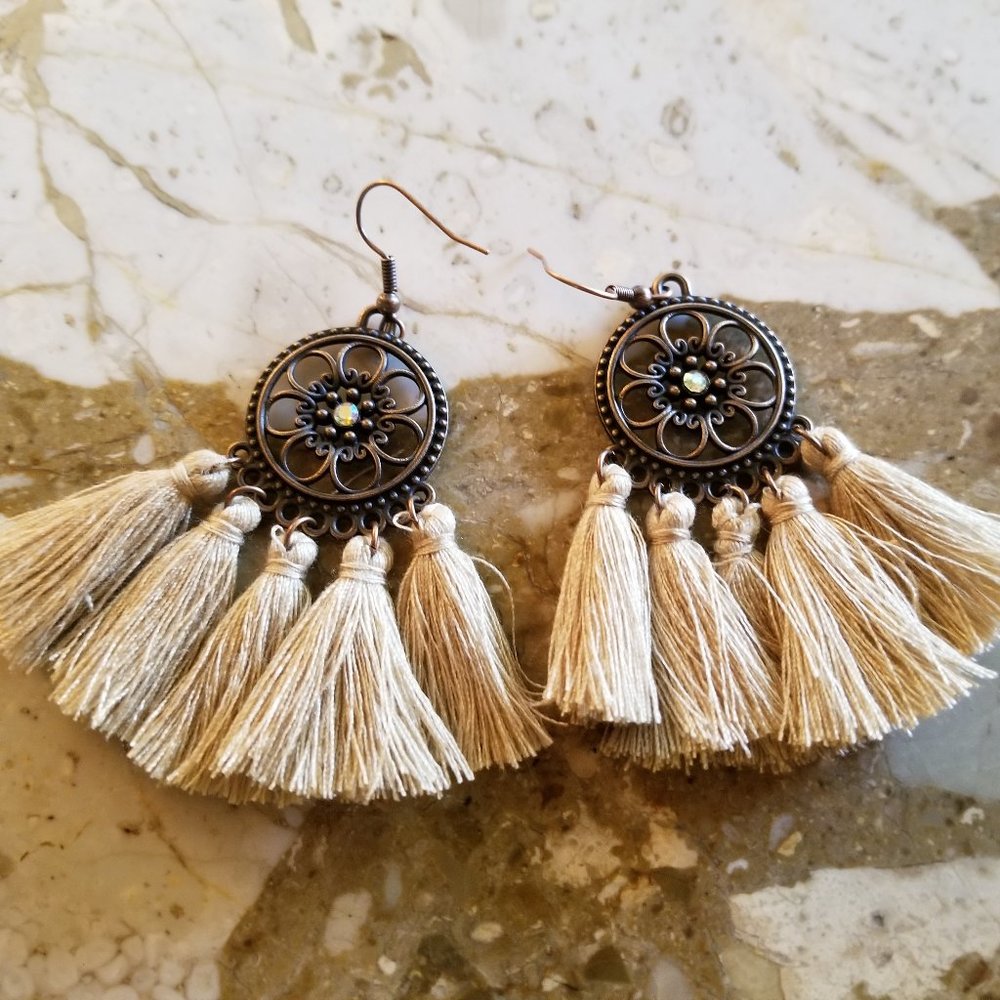 Tassel Earrings: Tan - NWOT